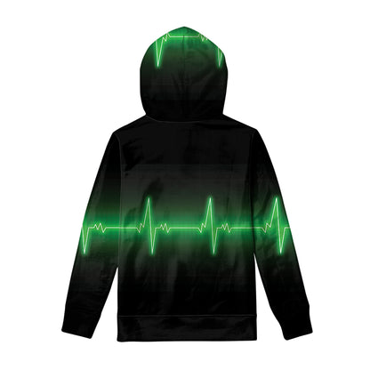 Green Heartbeat Print Pullover Hoodie
