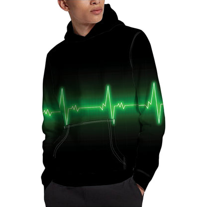 Green Heartbeat Print Pullover Hoodie