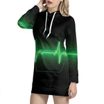 Green Heartbeat Print Pullover Hoodie Dress