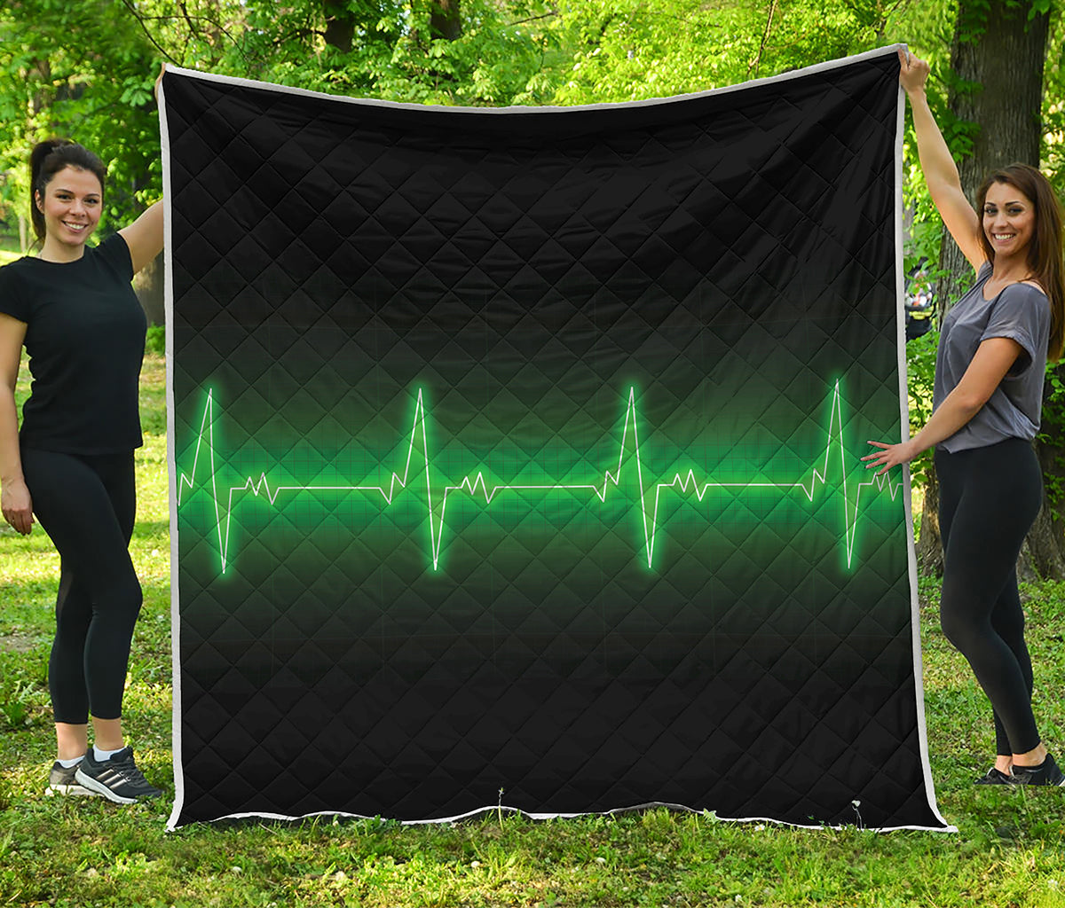 Green Heartbeat Print Quilt