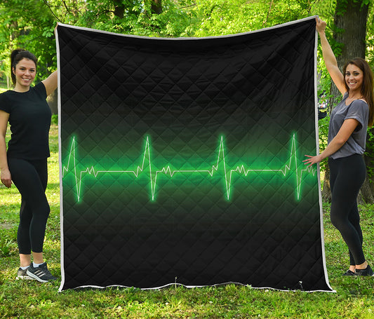 Green Heartbeat Print Quilt