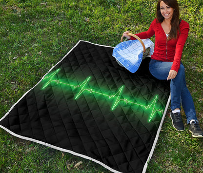 Green Heartbeat Print Quilt