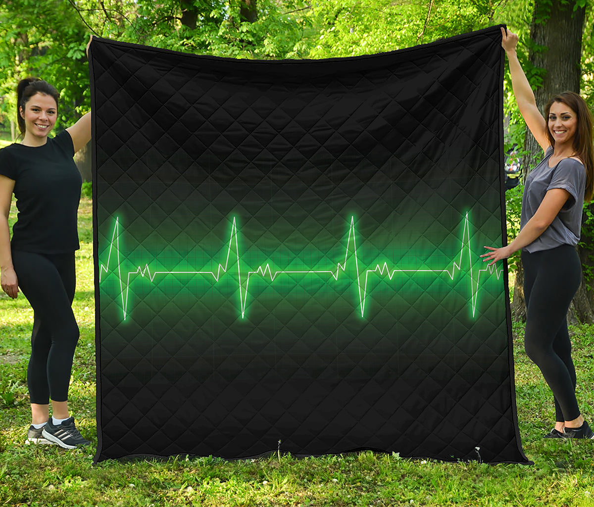 Green Heartbeat Print Quilt