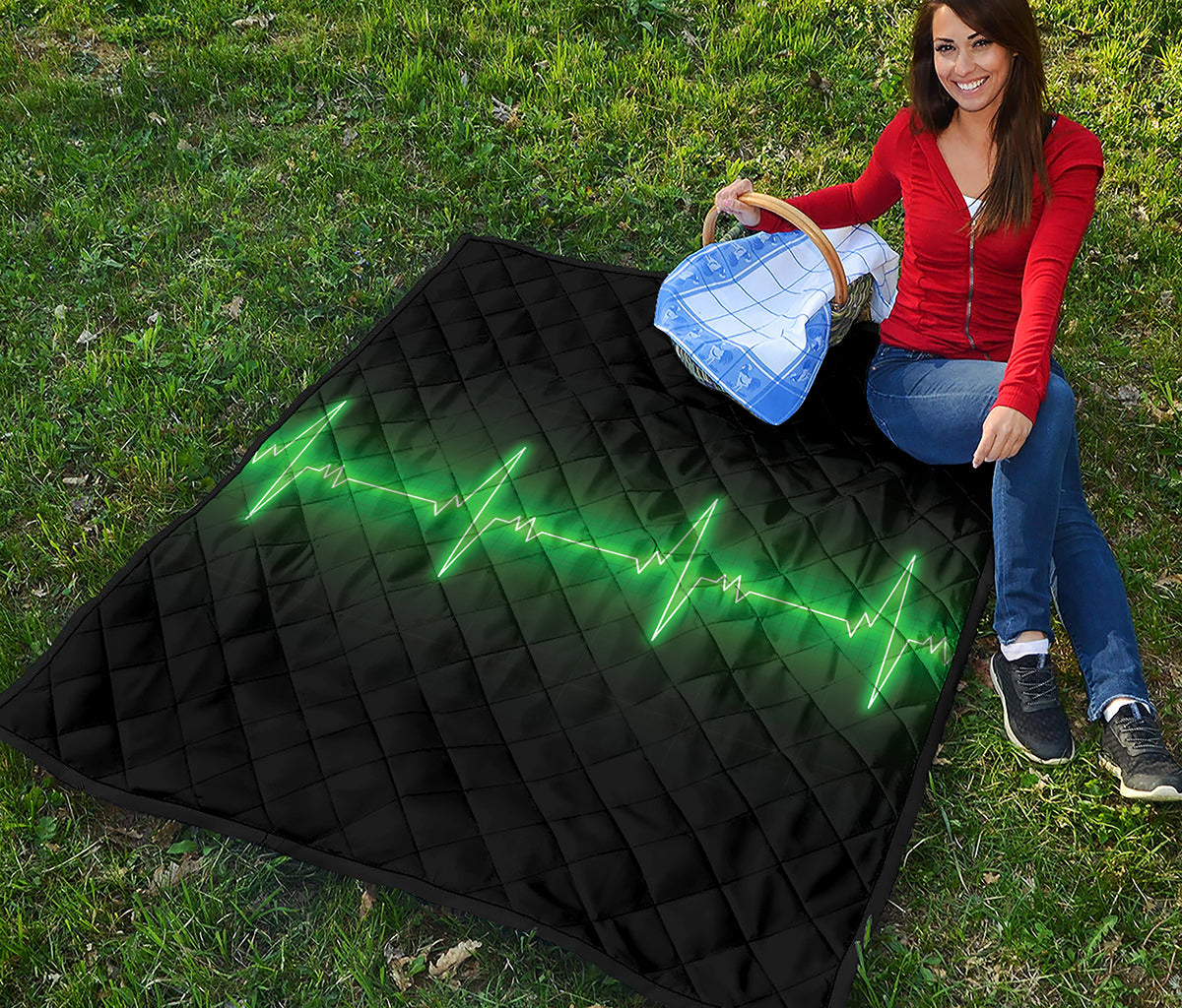 Green Heartbeat Print Quilt