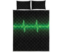 Green Heartbeat Print Quilt Bed Set