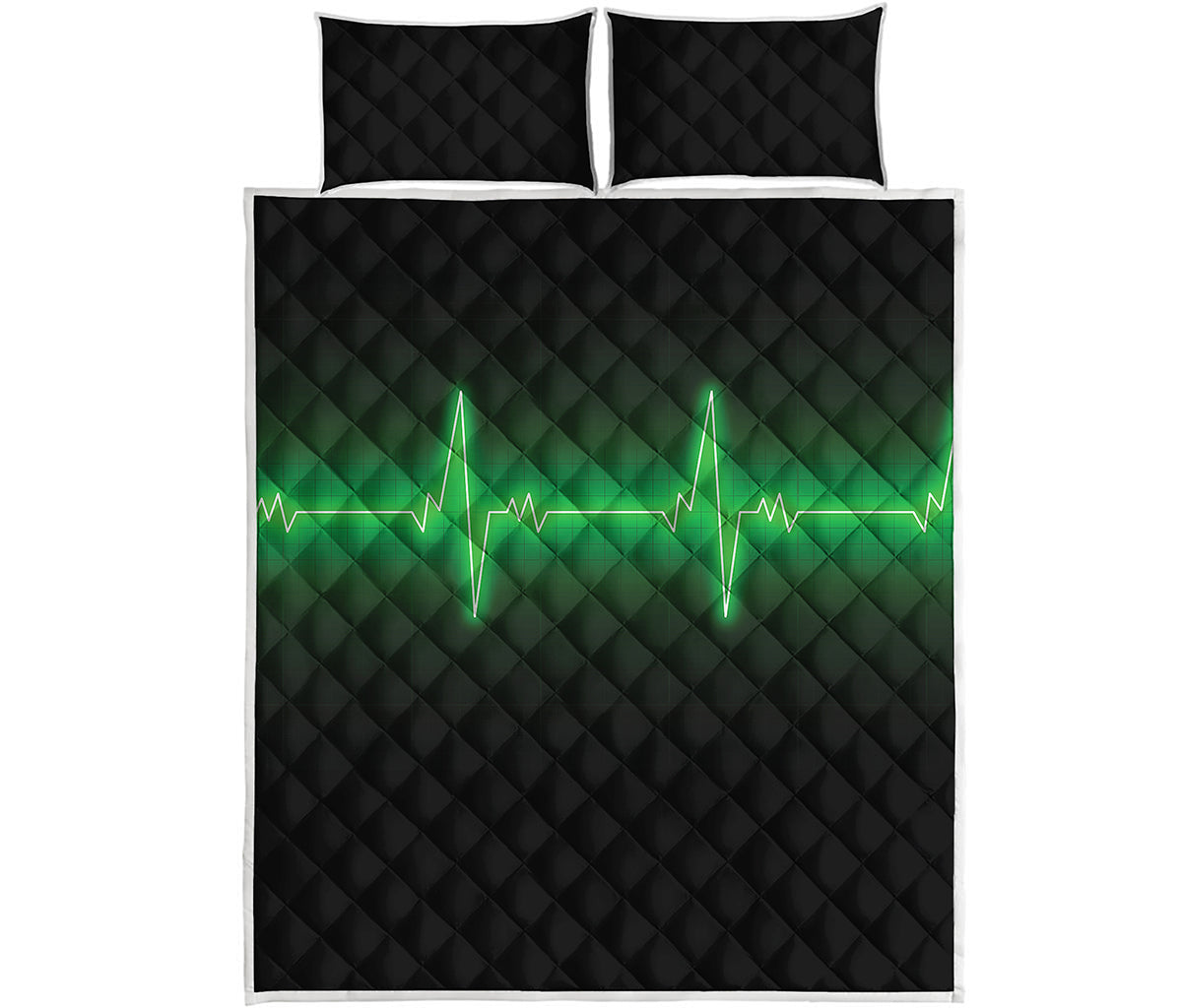 Green Heartbeat Print Quilt Bed Set