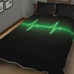 Green Heartbeat Print Quilt Bed Set