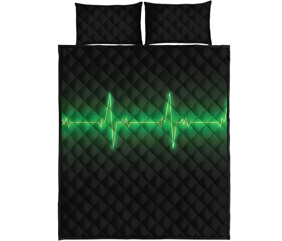 Green Heartbeat Print Quilt Bed Set