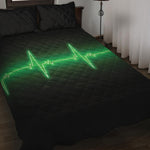 Green Heartbeat Print Quilt Bed Set
