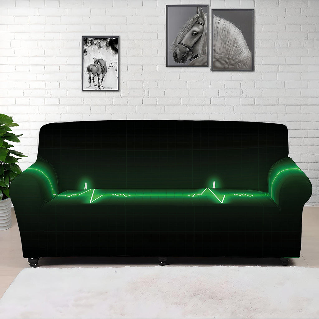 Green Heartbeat Print Sofa Cover