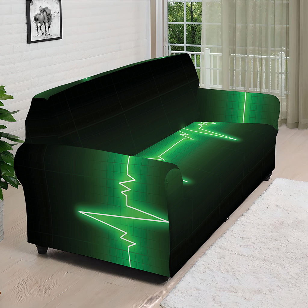 Green Heartbeat Print Sofa Cover
