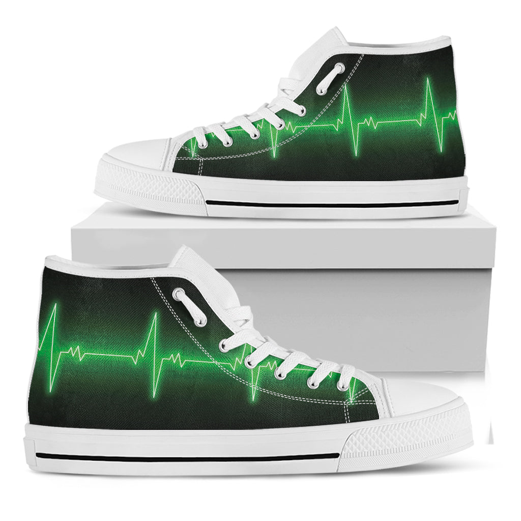 Green Heartbeat Print White High Top Shoes