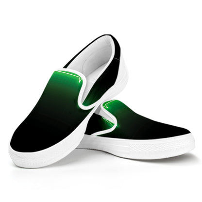 Green Heartbeat Print White Slip On Shoes