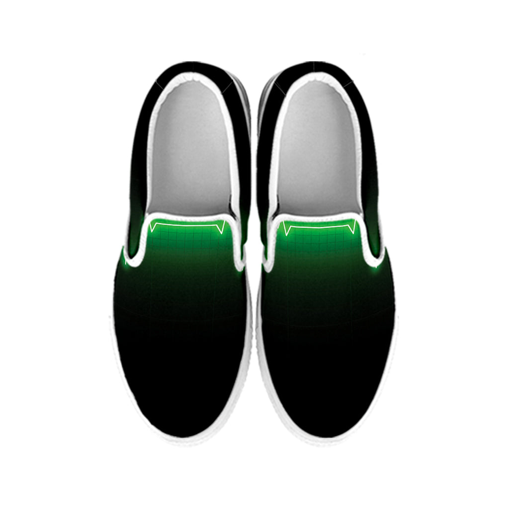 Green Heartbeat Print White Slip On Shoes