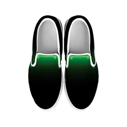 Green Heartbeat Print White Slip On Shoes