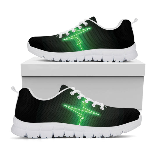 Green Heartbeat Print White Sneakers