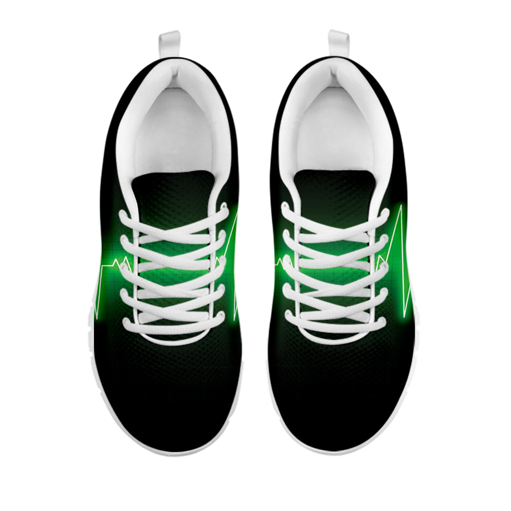 Green Heartbeat Print White Sneakers