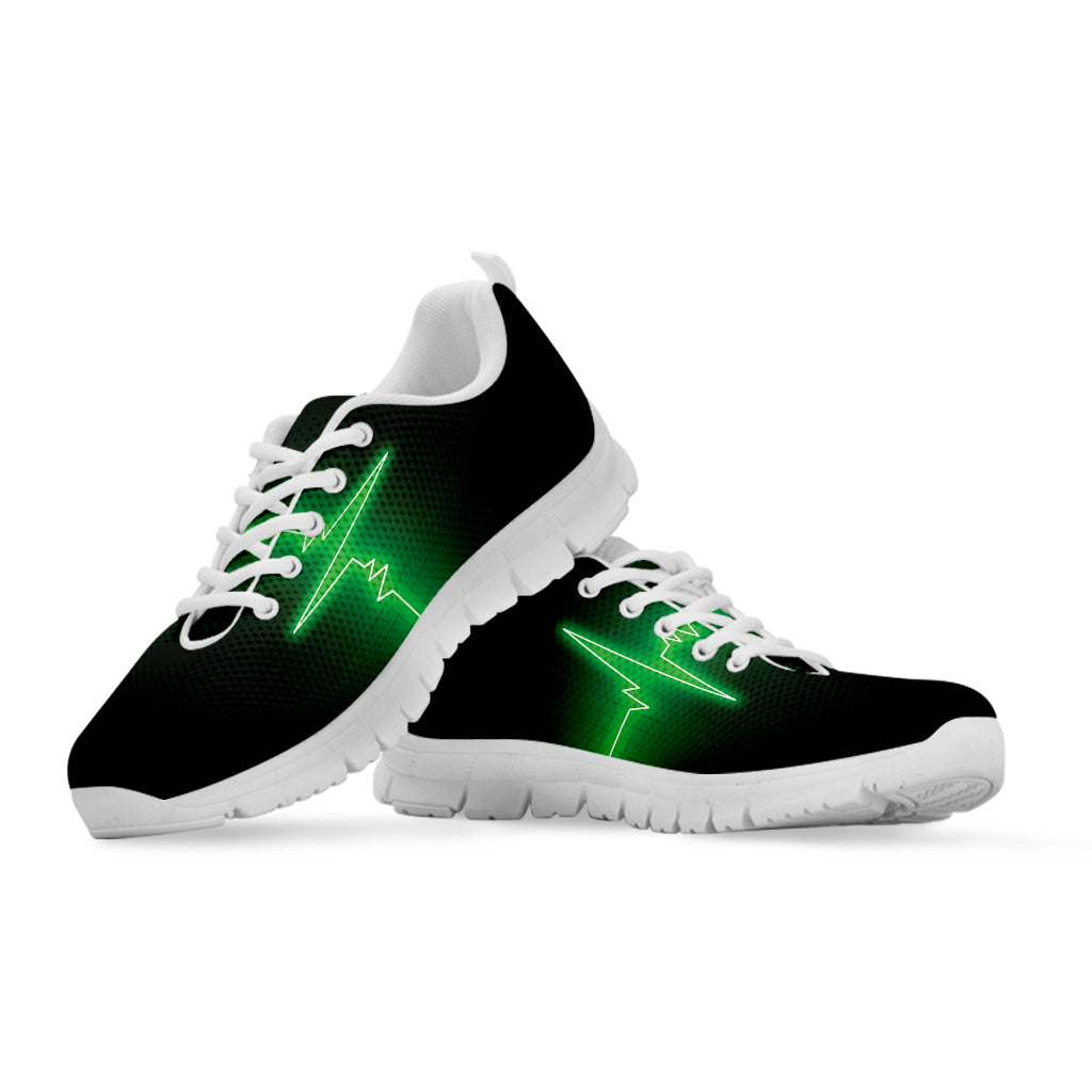 Green Heartbeat Print White Sneakers