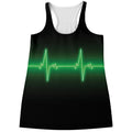 Green Heartbeat Print Women's Racerback Tank Top