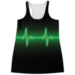 Green Heartbeat Print Women's Racerback Tank Top