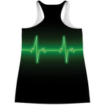 Green Heartbeat Print Women's Racerback Tank Top