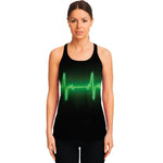 Green Heartbeat Print Women's Racerback Tank Top