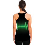 Green Heartbeat Print Women's Racerback Tank Top