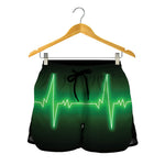 Green Heartbeat Print Women's Shorts