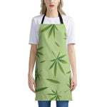 Green Hemp Leaves Pattern Print Apron