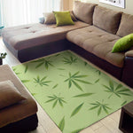 Green Hemp Leaves Pattern Print Area Rug