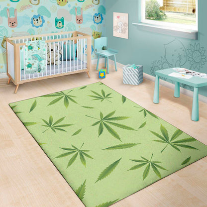 Green Hemp Leaves Pattern Print Area Rug