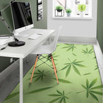 Green Hemp Leaves Pattern Print Area Rug