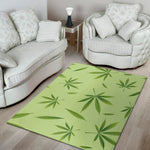 Green Hemp Leaves Pattern Print Area Rug
