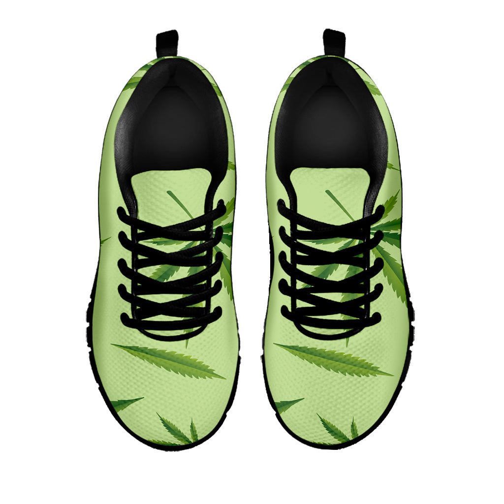 Green Hemp Leaves Pattern Print Black Sneakers