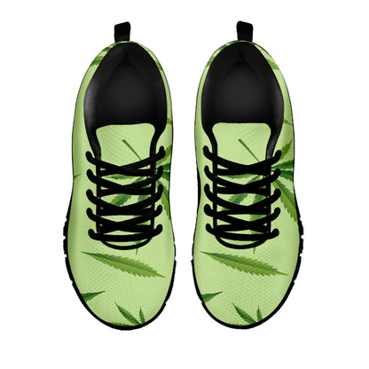 Green Hemp Leaves Pattern Print Black Sneakers