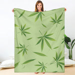 Green Hemp Leaves Pattern Print Blanket