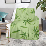 Green Hemp Leaves Pattern Print Blanket