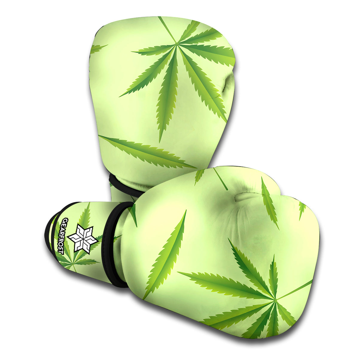 Green Hemp Leaves Pattern Print Boxing Gloves