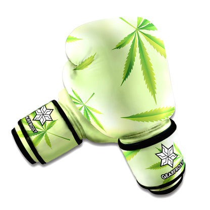 Green Hemp Leaves Pattern Print Boxing Gloves