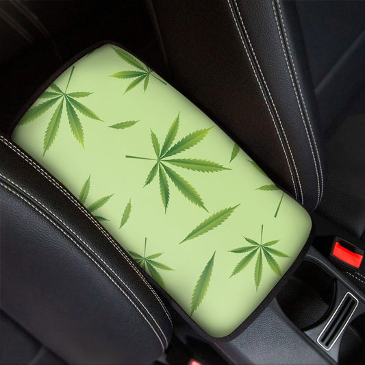 Green Hemp Leaves Pattern Print Car Center Console Cover