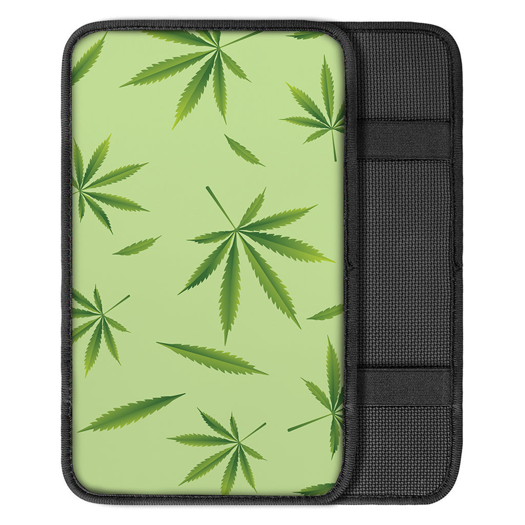 Green Hemp Leaves Pattern Print Car Center Console Cover