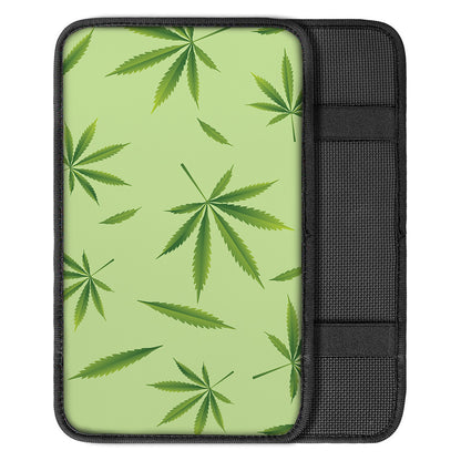 Green Hemp Leaves Pattern Print Car Center Console Cover