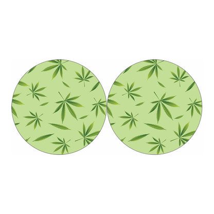 Green Hemp Leaves Pattern Print Car Coasters