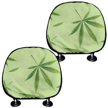 Green Hemp Leaves Pattern Print Car Headrest Covers