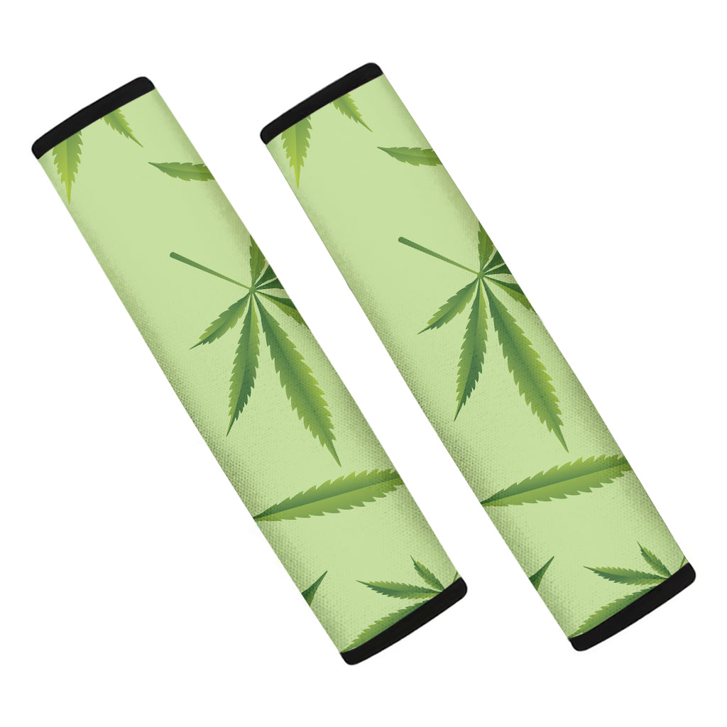 Green Hemp Leaves Pattern Print Car Seat Belt Covers