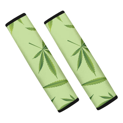 Green Hemp Leaves Pattern Print Car Seat Belt Covers