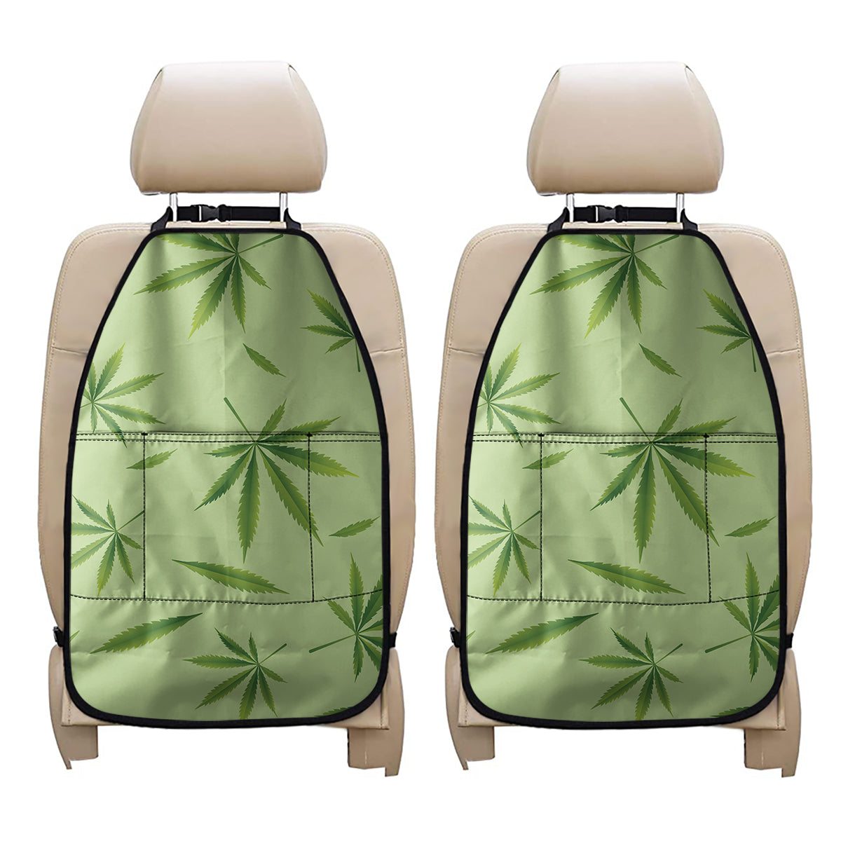 Green Hemp Leaves Pattern Print Car Seat Organizers