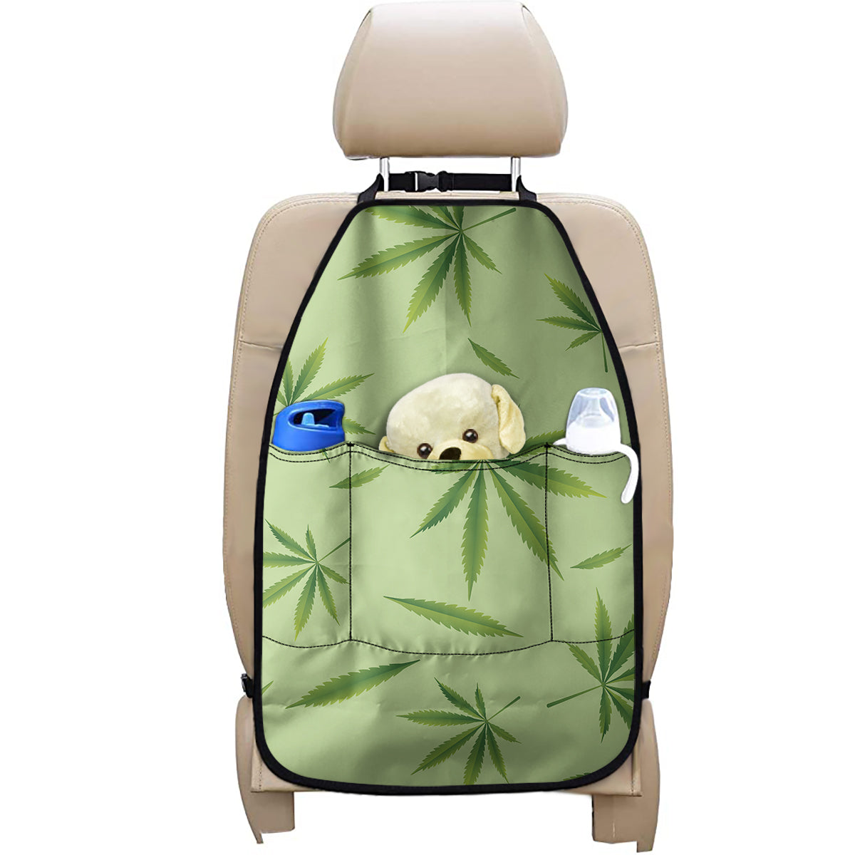 Green Hemp Leaves Pattern Print Car Seat Organizers