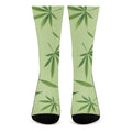 Green Hemp Leaves Pattern Print Crew Socks