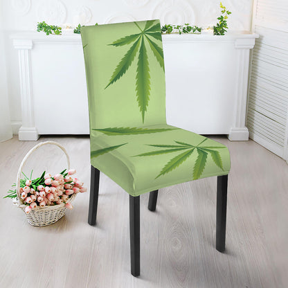 Green Hemp Leaves Pattern Print Dining Chair Slipcover